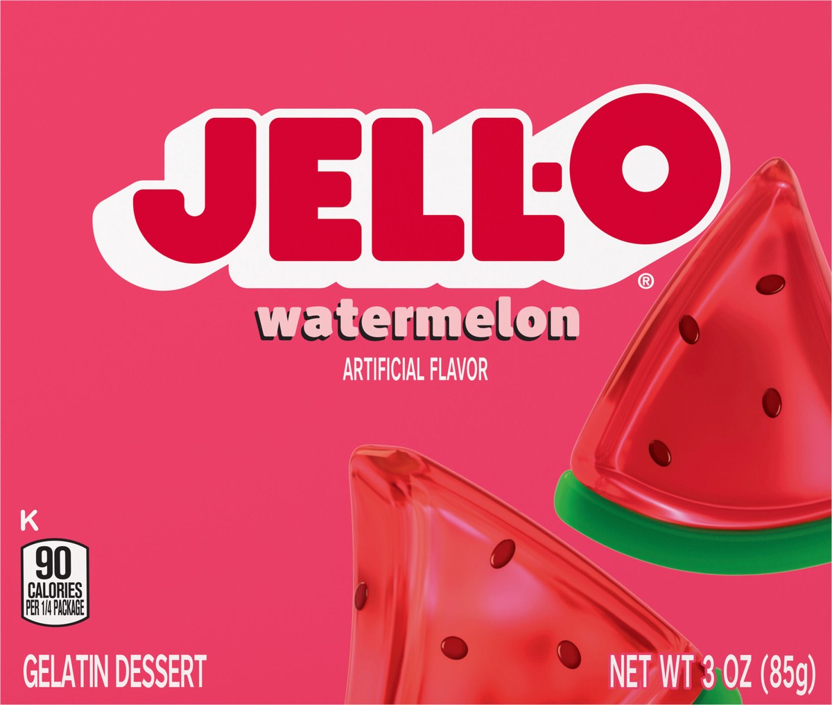 slide 7 of 9, Jell-O Watermelon Artificially Flavored Gelatin Dessert Mix, 3 oz Box, 3 oz