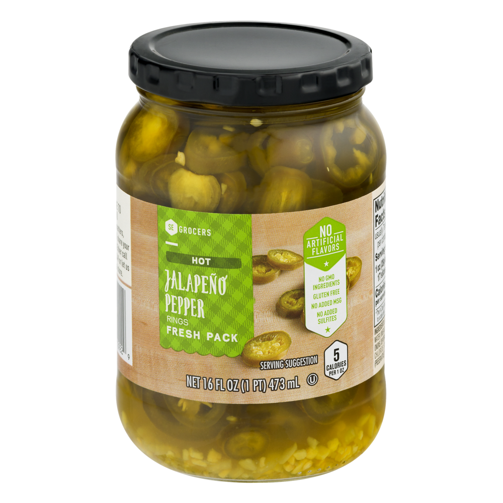 slide 1 of 1, SE Grocers Jalapeno Pepper Rings Fresh Pack Hot, 16 oz