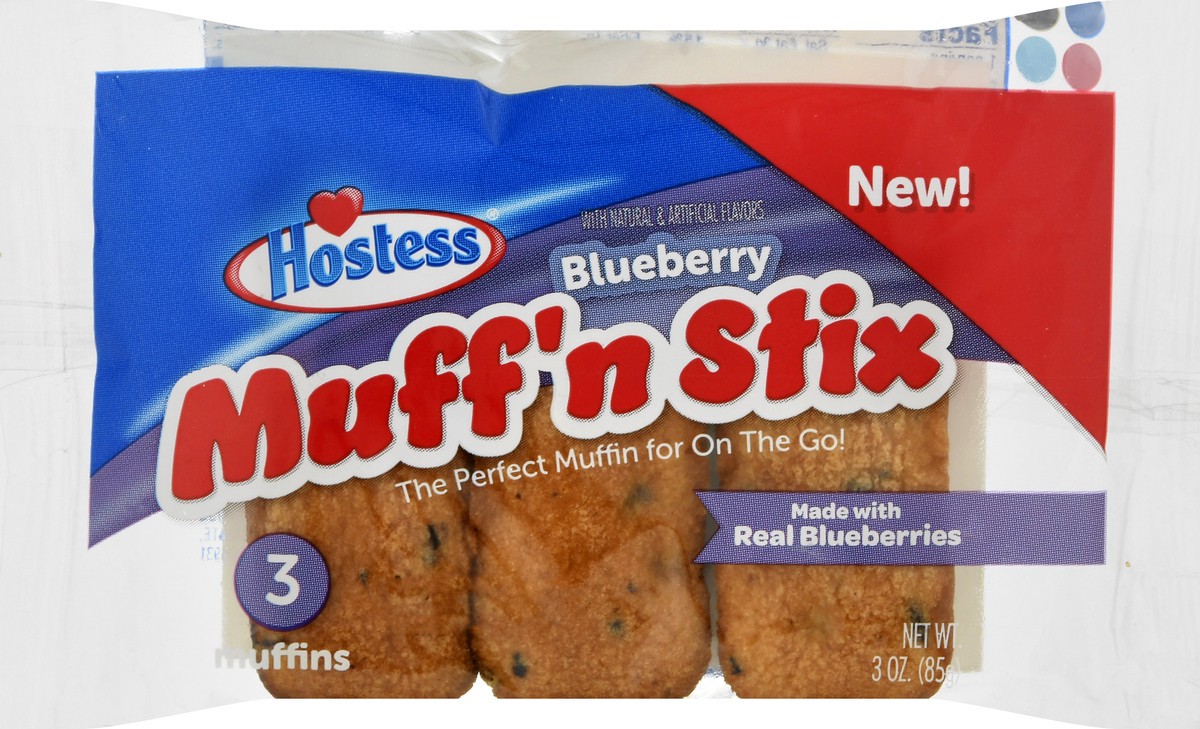 slide 1 of 4, Hostess Blueberry Muff'n Stix 3 ea, 3 oz