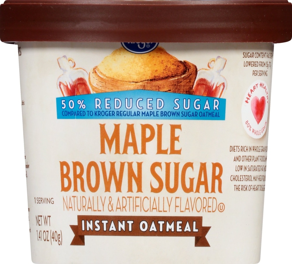 slide 1 of 1, Kroger Reduced Sugar Maple Brown Sugar Instant Oatmeal Cup, 1.41 oz