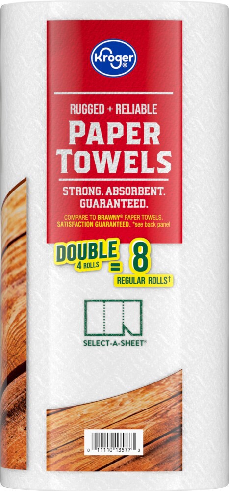 slide 3 of 3, Kroger Rugged + Reliable Paper Towels Double Plus Rolls, 4 ct