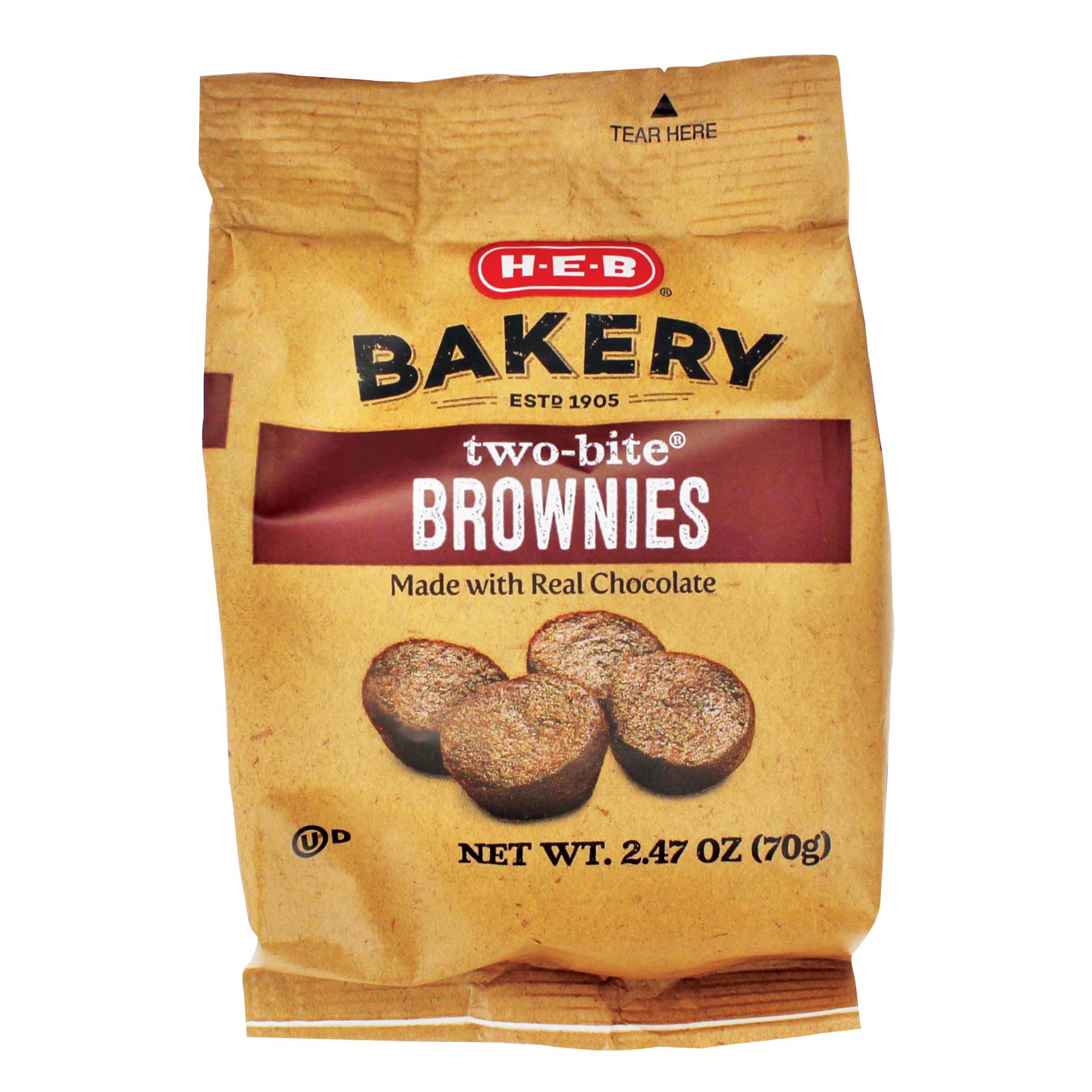 slide 1 of 1, H-E-B Bakery Two-Bite Brownies, 2.47 oz