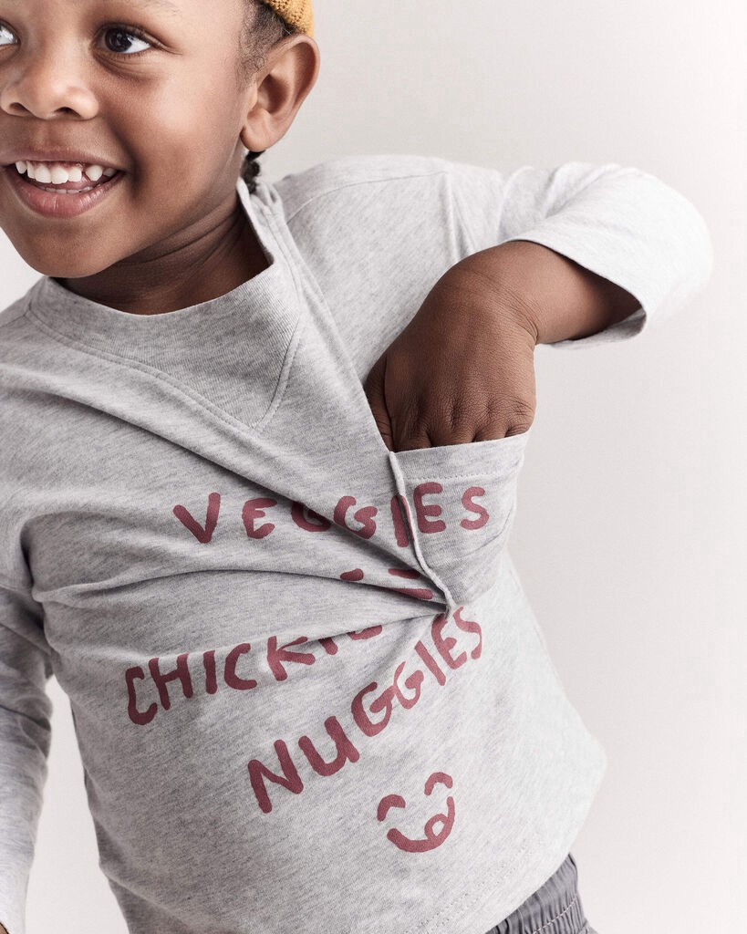 slide 4 of 7, Otteravenue Toddler 'Chicken Nuggies' Long-Sleeve Pocket Graphic Tee - Heather Grey Heather Grey 12M, 1 ct