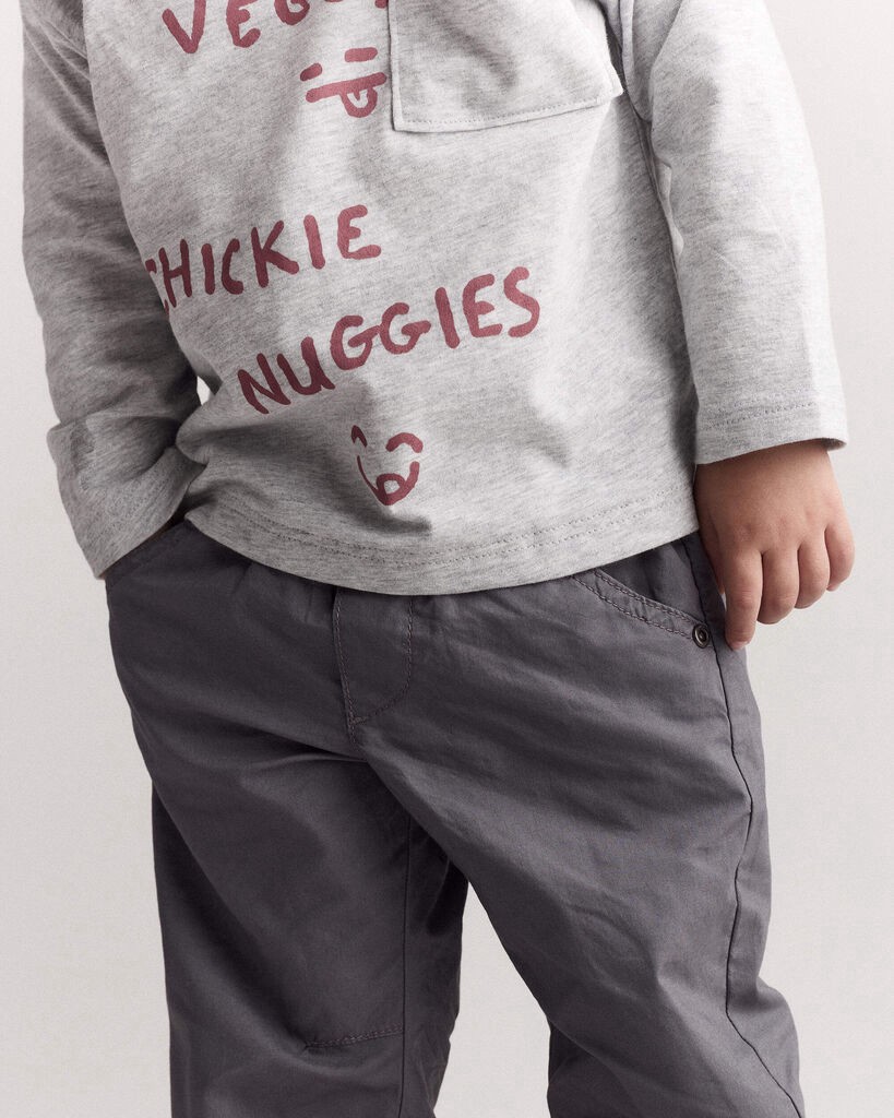 slide 3 of 7, Otteravenue Toddler 'Chicken Nuggies' Long-Sleeve Pocket Graphic Tee - Heather Grey Heather Grey 12M, 1 ct