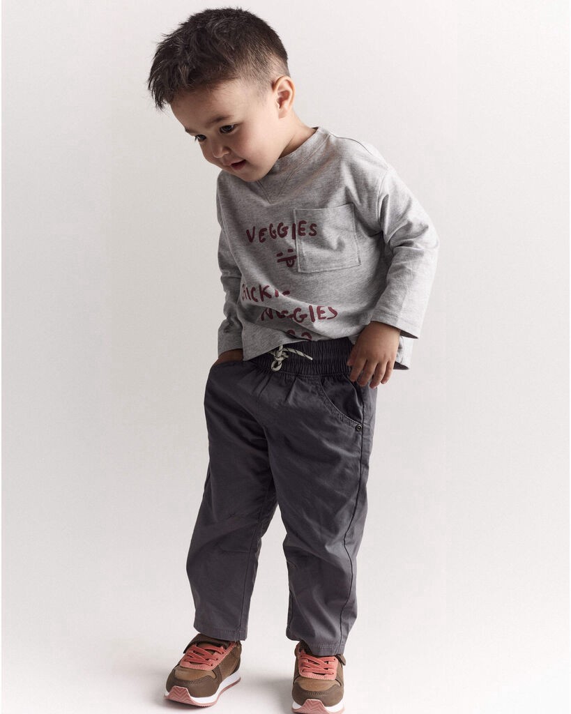 slide 7 of 7, Otteravenue Toddler 'Chicken Nuggies' Long-Sleeve Pocket Graphic Tee - Heather Grey Heather Grey 12M, 1 ct