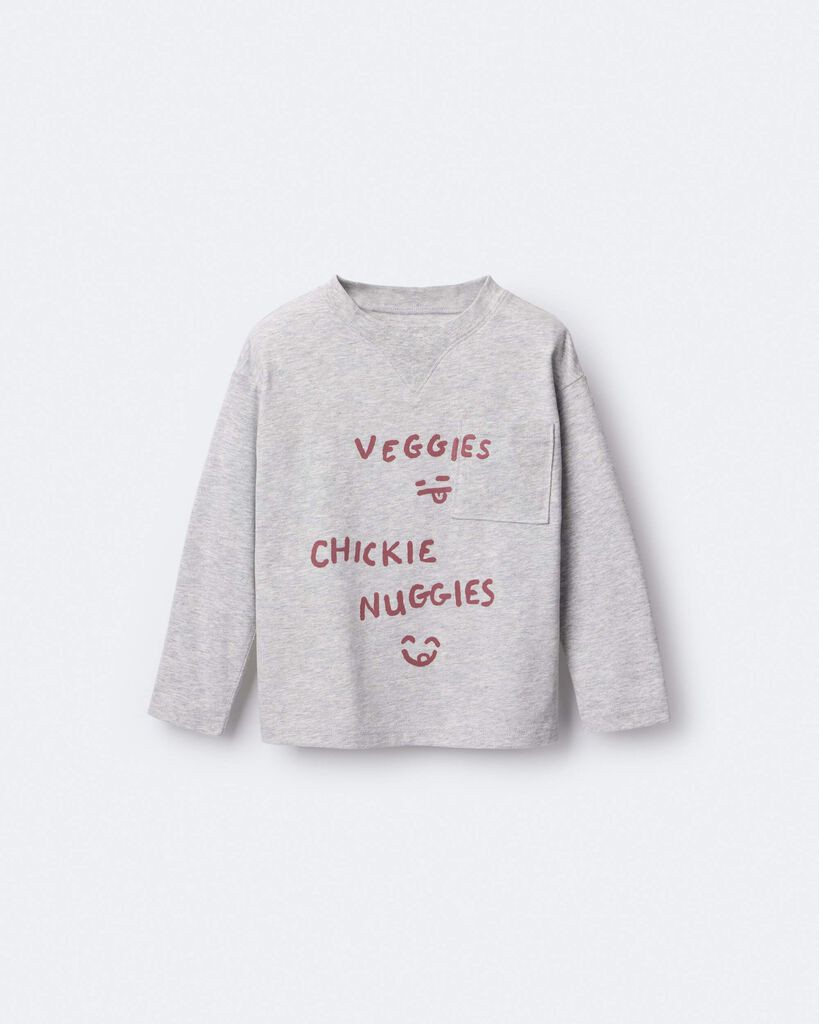 slide 2 of 7, Otteravenue Toddler 'Chicken Nuggies' Long-Sleeve Pocket Graphic Tee - Heather Grey Heather Grey 12M, 1 ct
