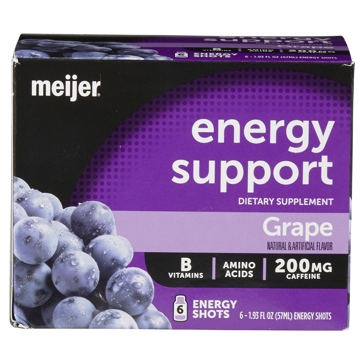 slide 1 of 9, Meijer Energy Support Shots Regular Strength Grape, 6 ct