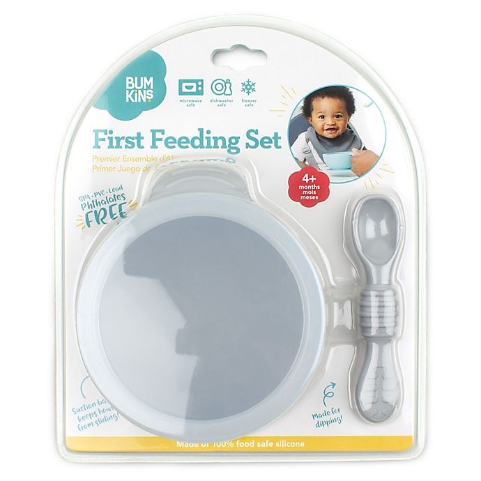 slide 6 of 8, Bumkins Silicone First Feeding Set with Lid & Spoon - Grey, 1 ct