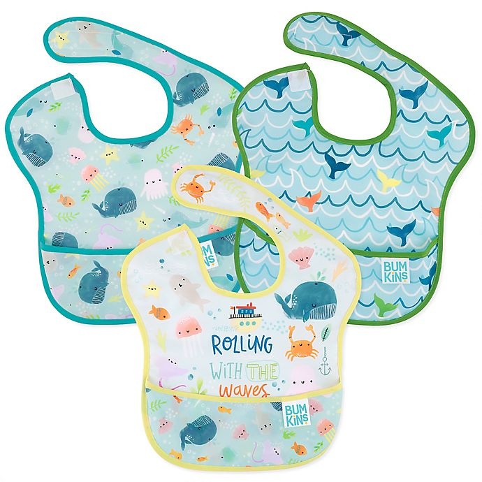 slide 1 of 10, Bumkins Rolling With The Waves SuperBibs - Blue, 3 ct