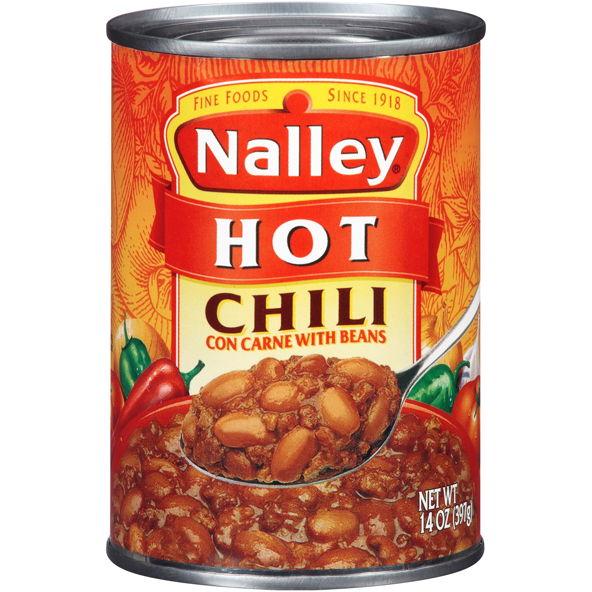 slide 1 of 2, Nalley Hot Chili Con Carne With Beans, 14 oz., 14 oz