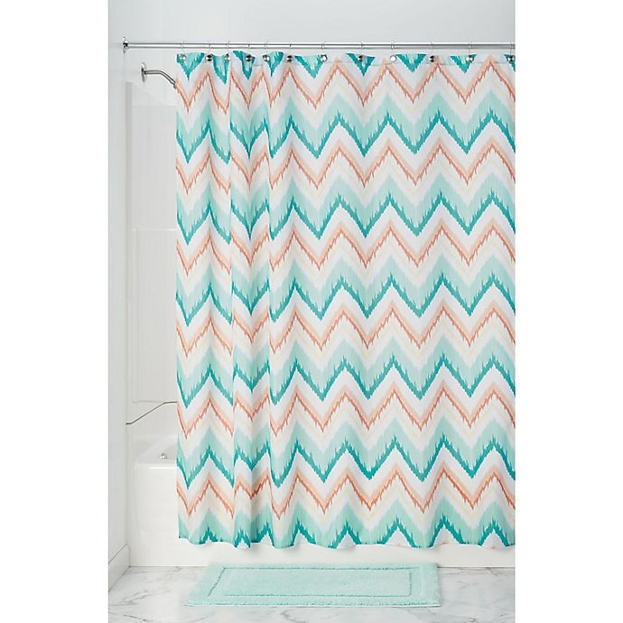 slide 1 of 3, InterDesign Ikat Chevron Shower Curtain - Coral/Teal, 1 ct