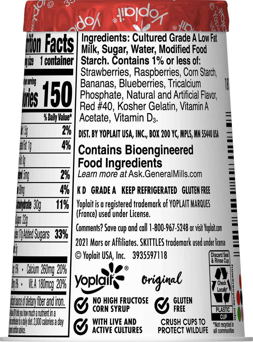 slide 7 of 13, Yoplait Original Skittles Smoothies Low Fat Yogurt, 6 OZ Yogurt Cup, 6 oz