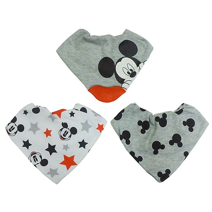 slide 2 of 3, Neat Solutions Disney Mickey Mouse Scarf Bibs with Teether - Heather Grey, 3 ct