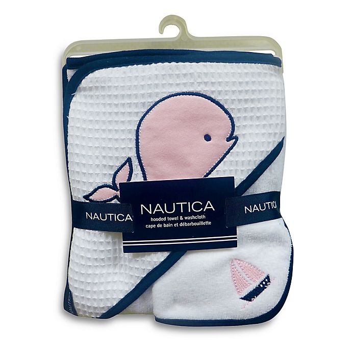 slide 1 of 5, Nautica Hooded Towel and Washcloth Set - Pink, 2 ct