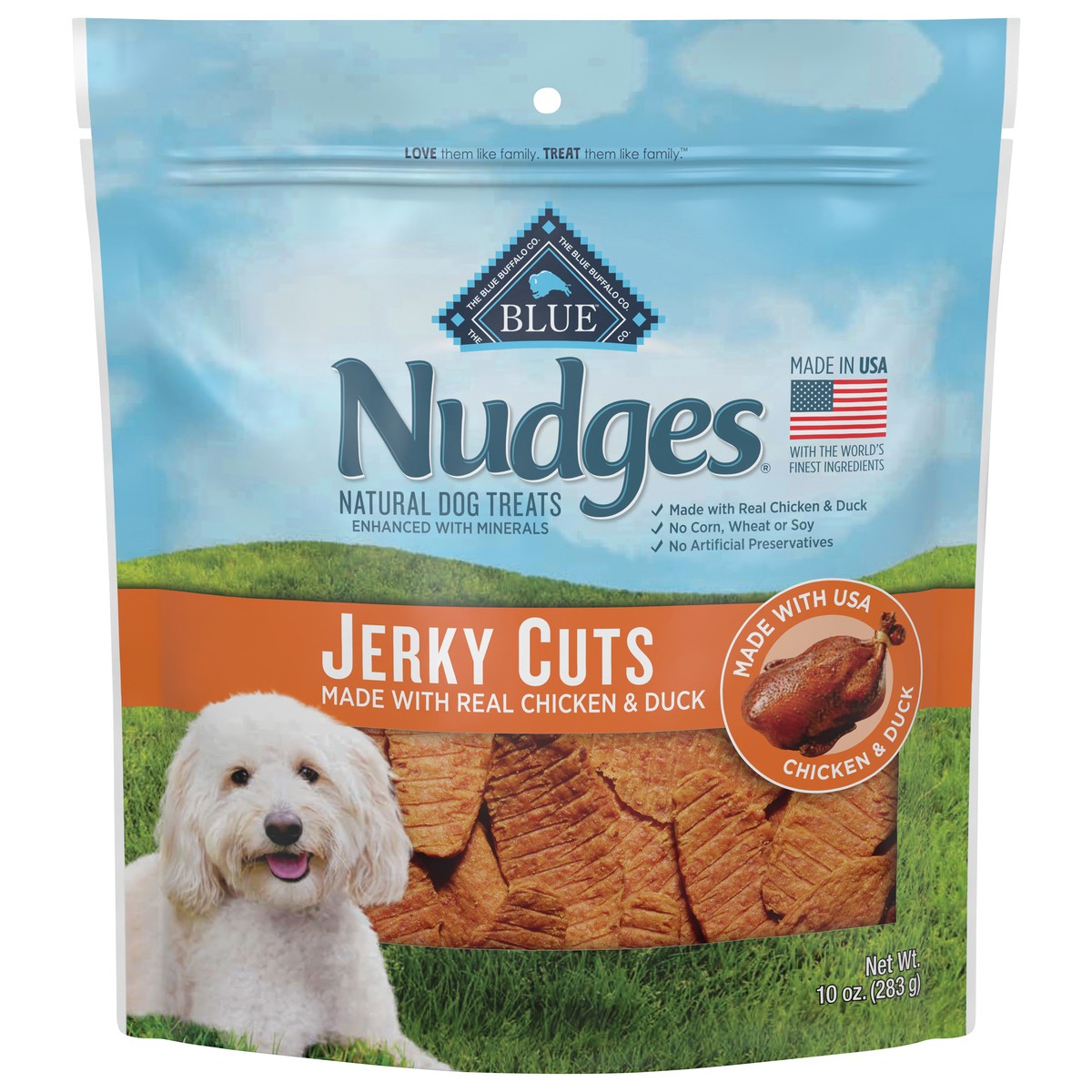slide 1 of 1, Blue Buffalo Nudges Jerky Cuts Natural Dog Treats, Duck, 10oz Bag, 10 oz