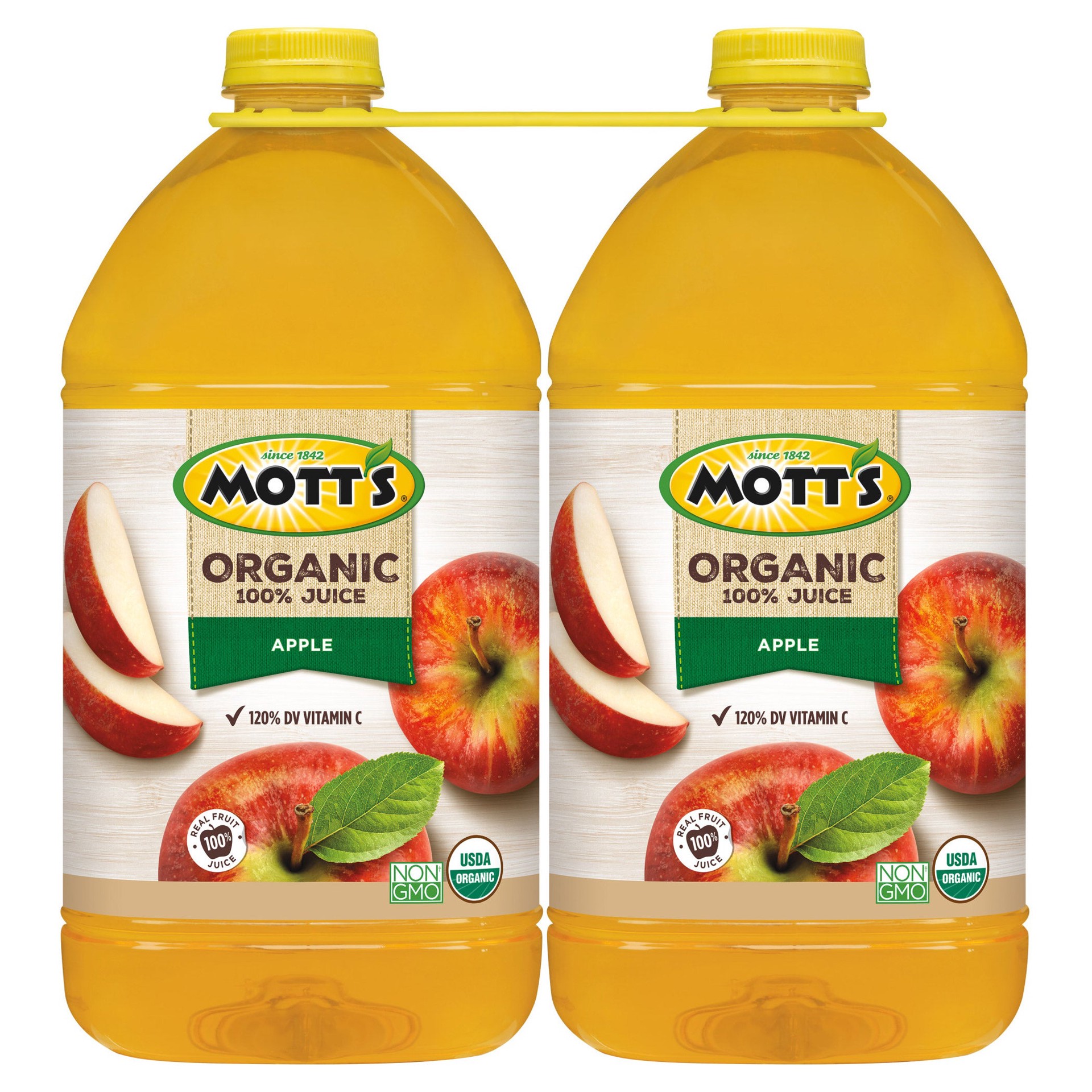 slide 1 of 1, Dr Pepper Snapple Group Mott's 100% Organic Apple Juice, 1 gal, 2 count, 