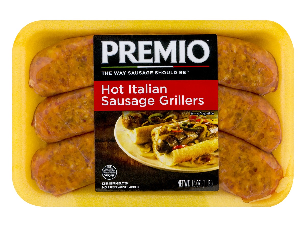 slide 1 of 1, Premio Hot Italian Sausage Grillers, 16 oz