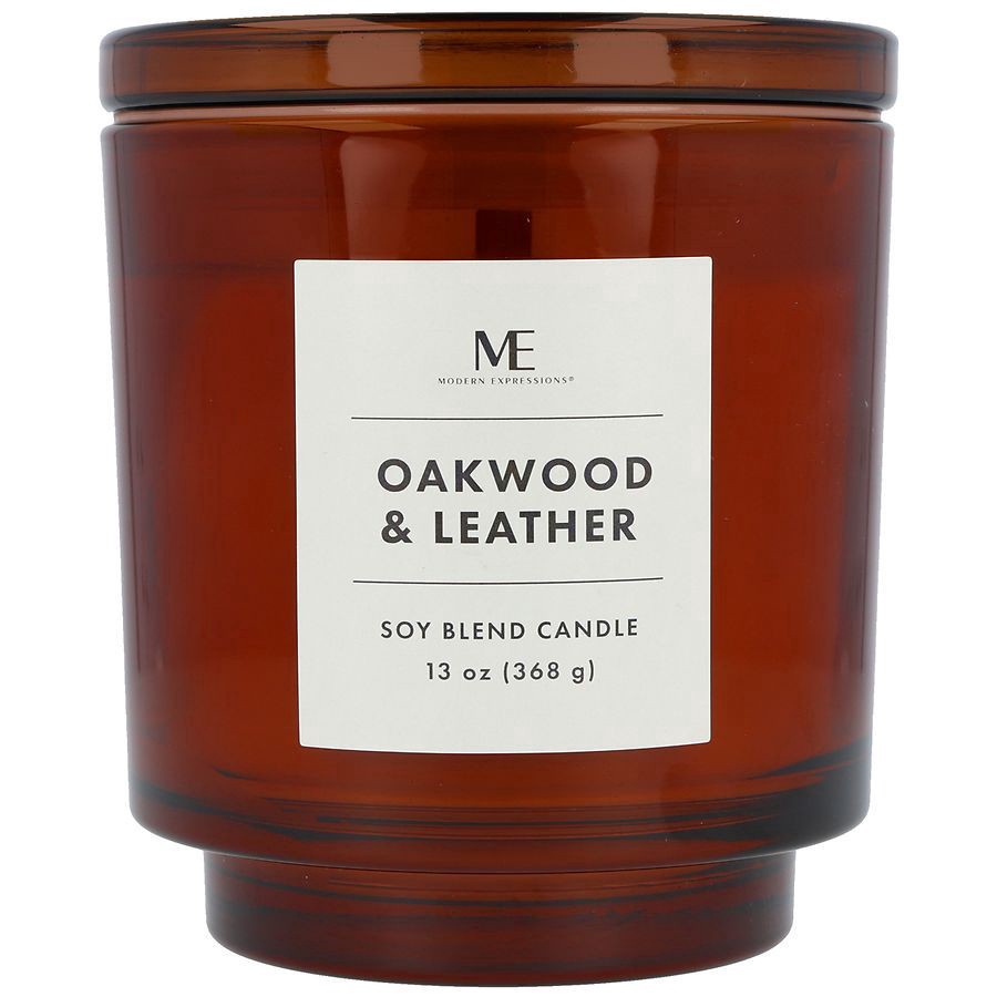 slide 1 of 5, Modern Expressions Soy Blend Candle Oakwood & Leather, 13 oz