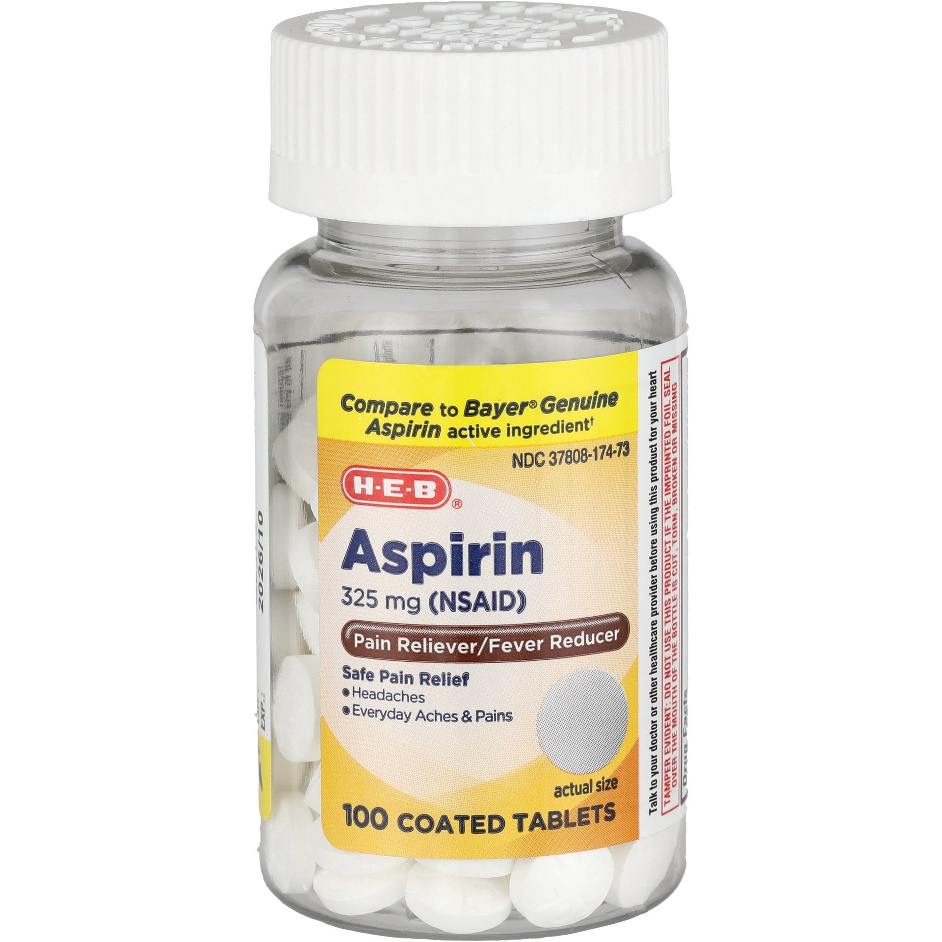 slide 1 of 1, H-E-B Aspirin Coated Tablets - 325 mg, 100 ct