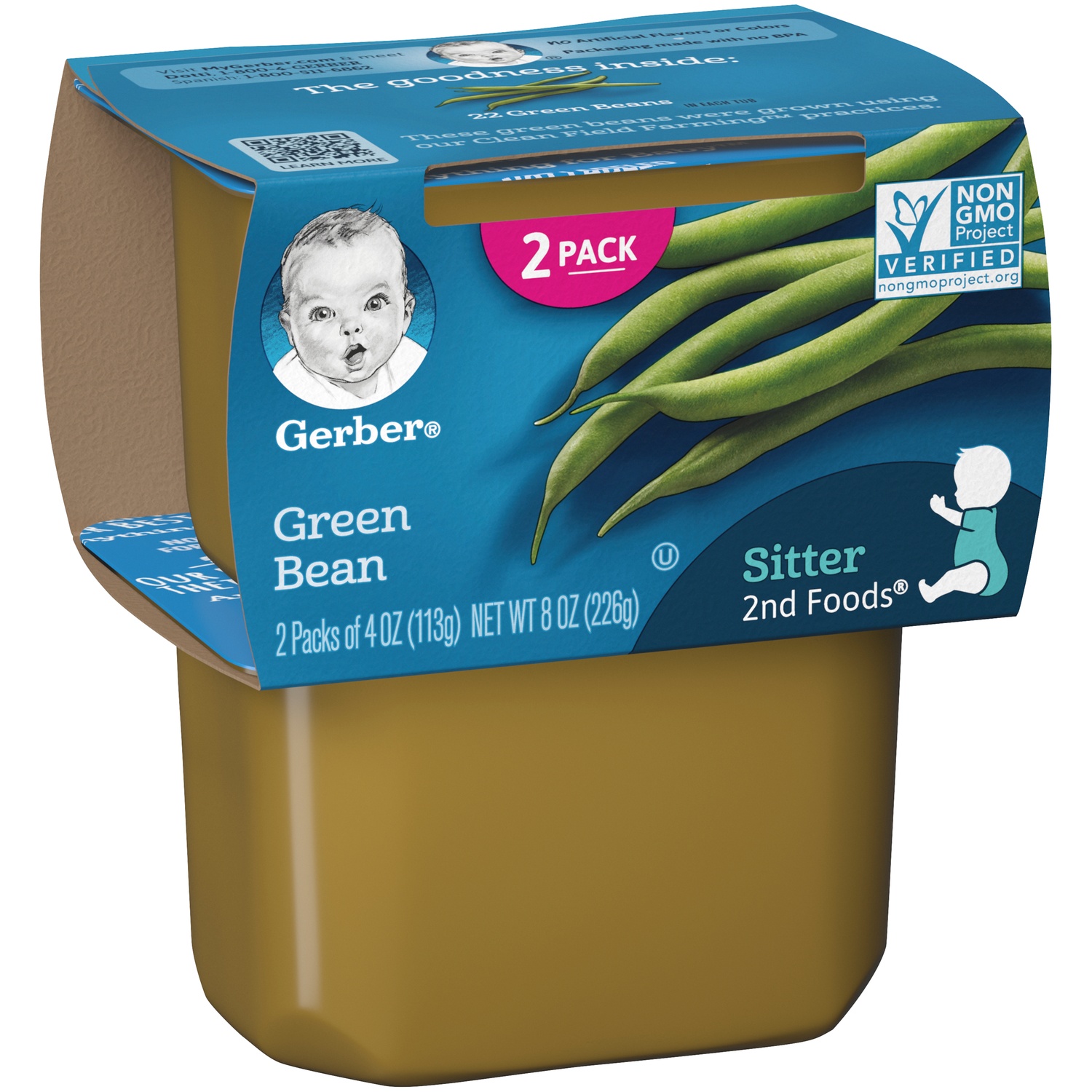 slide 3 of 16, Gerber Sitter 2nd Foods Green Bean Baby Meals Tubs - 2ct/8oz, 2 ct; 8 oz