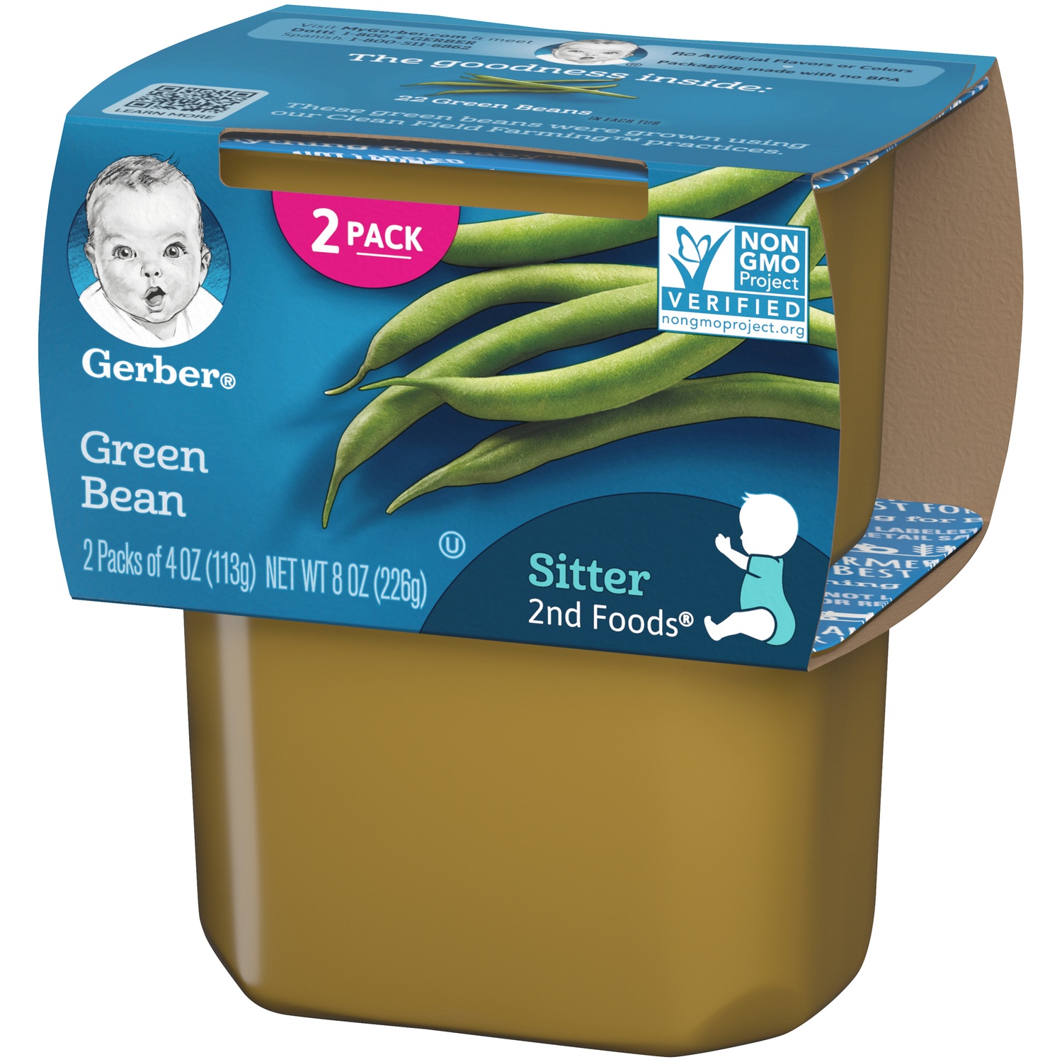 slide 9 of 16, Gerber Sitter 2nd Foods Green Bean Baby Meals Tubs - 2ct/8oz, 2 ct; 8 oz