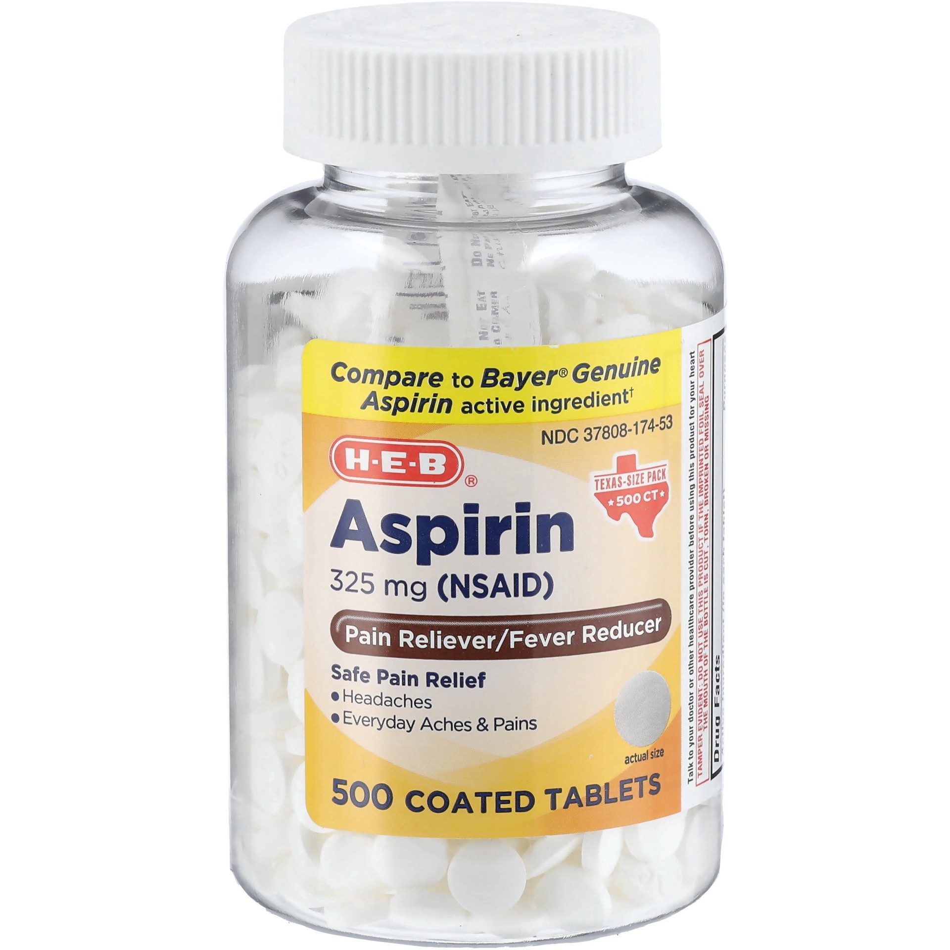 slide 1 of 1, H-E-B Aspirin 325 mg Coated Tablets, 500 ct