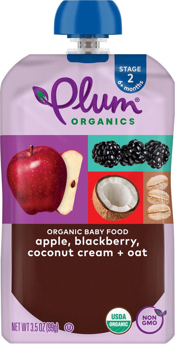 slide 6 of 9, Plum Organics Stage 2 Organic Apple, Blackberry, Coconut Cream & Oat 3.5oz Pouch, 3.5 oz