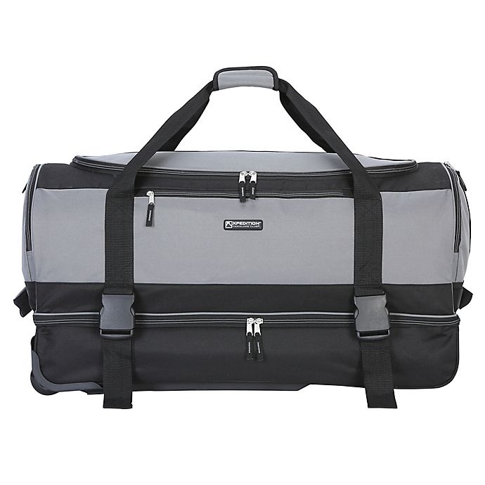 slide 5 of 8, Traveler's Club Luggage Traveler's Club XPedition Rolling Drop-Bottom Duffle Bag - Black/Grey, 30 in