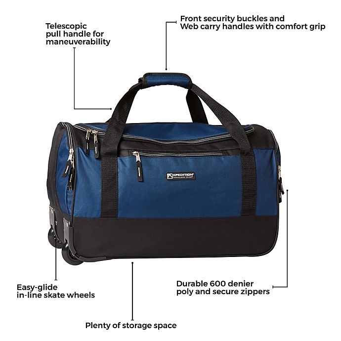 slide 7 of 7, Traveler's Club Luggage Traveler's Club XPedition Rolling Duffle Bag - Black/Navy, 20 in