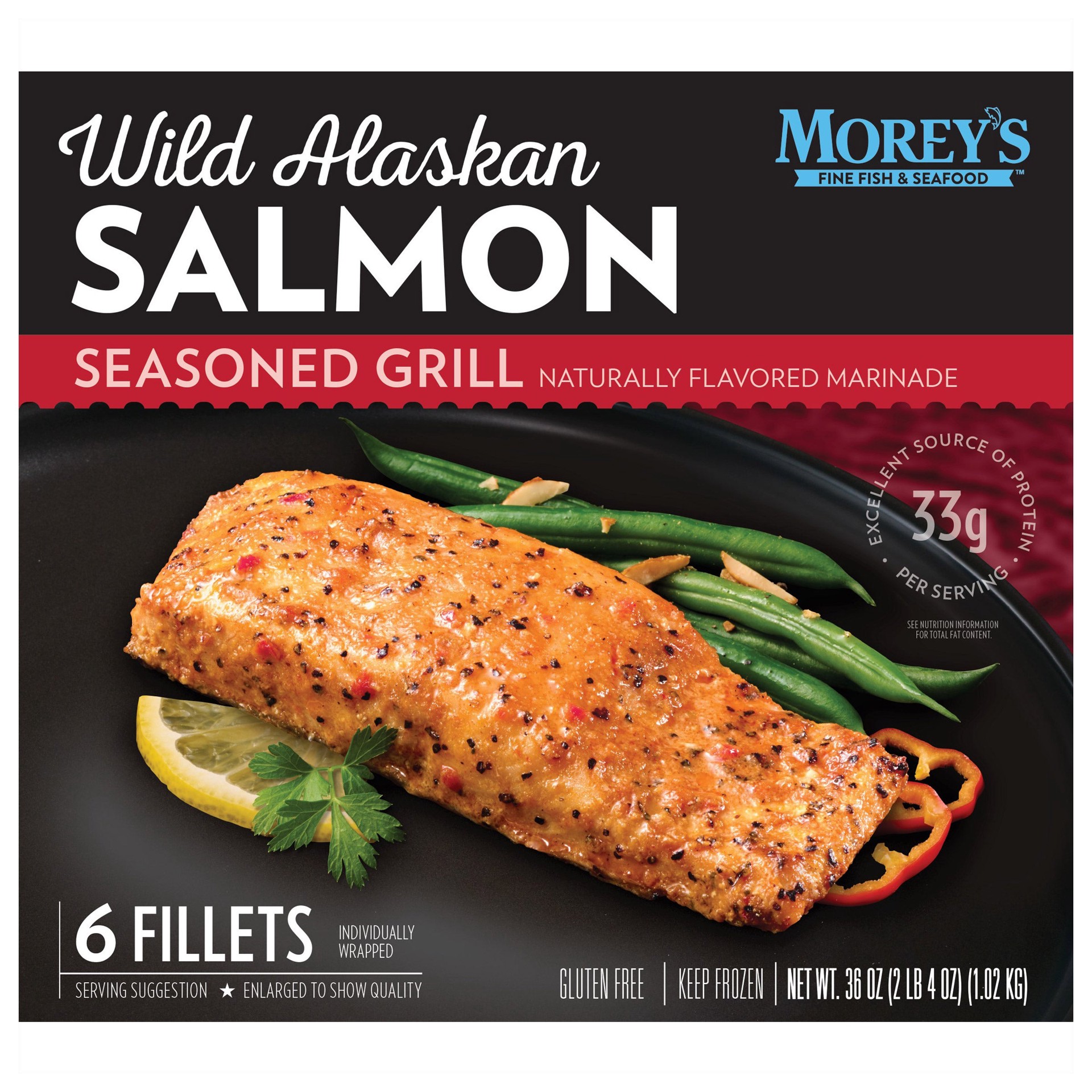 slide 1 of 2, Morey's Seasoned Wild Alaskan Salmon, 6 Count, 