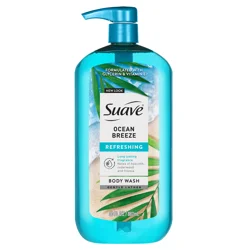 Suave Ocean Breeze Moisturizing Body Wash with Glycerin & Vitamin E, Hydrating Formula For Soft, Smooth Skin, Long Lasting Fragrance, 30 FL OZ Pump