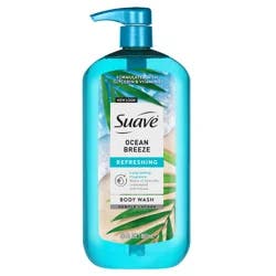 Suave Ocean Breeze Moisturizing Body Wash with Glycerin & Vitamin E, Hydrating Formula For Soft, Smooth Skin, Long Lasting Fragrance, 30 FL OZ Pump