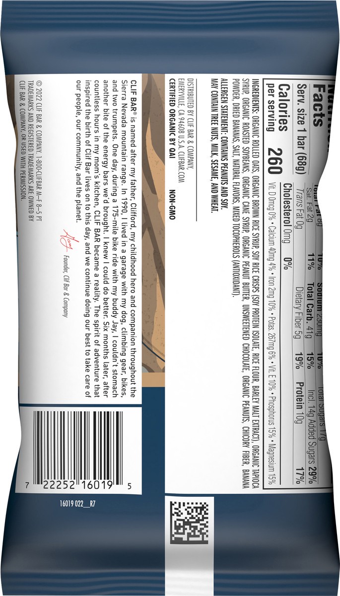 slide 9 of 9, CLIF BAR - Peanut Butter Banana with Dark Chocolate Flavor - Made with Organic Oats - Energy Bars - Non-GMO - Plant Based Protein Bars (1 Count), 2.4 oz