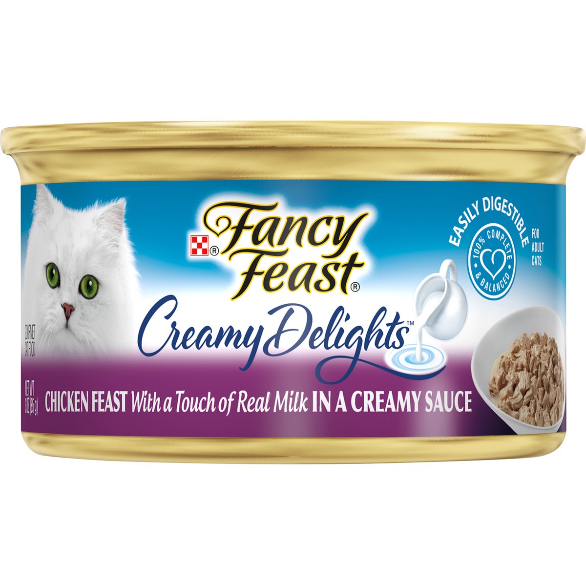 slide 1 of 9, Fancy Feast Purina Fancy Feast Pate Wet Cat Food, Creamy Delights Chicken Feast in a Creamy Sauce - 3 oz. Can, 3 oz