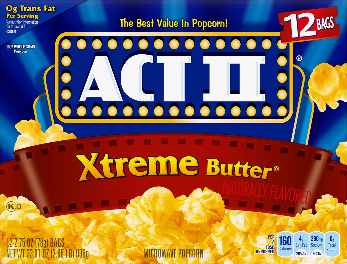 slide 2 of 8, ACT II Microwave Popcorn Xtreme Butter, 12 ct