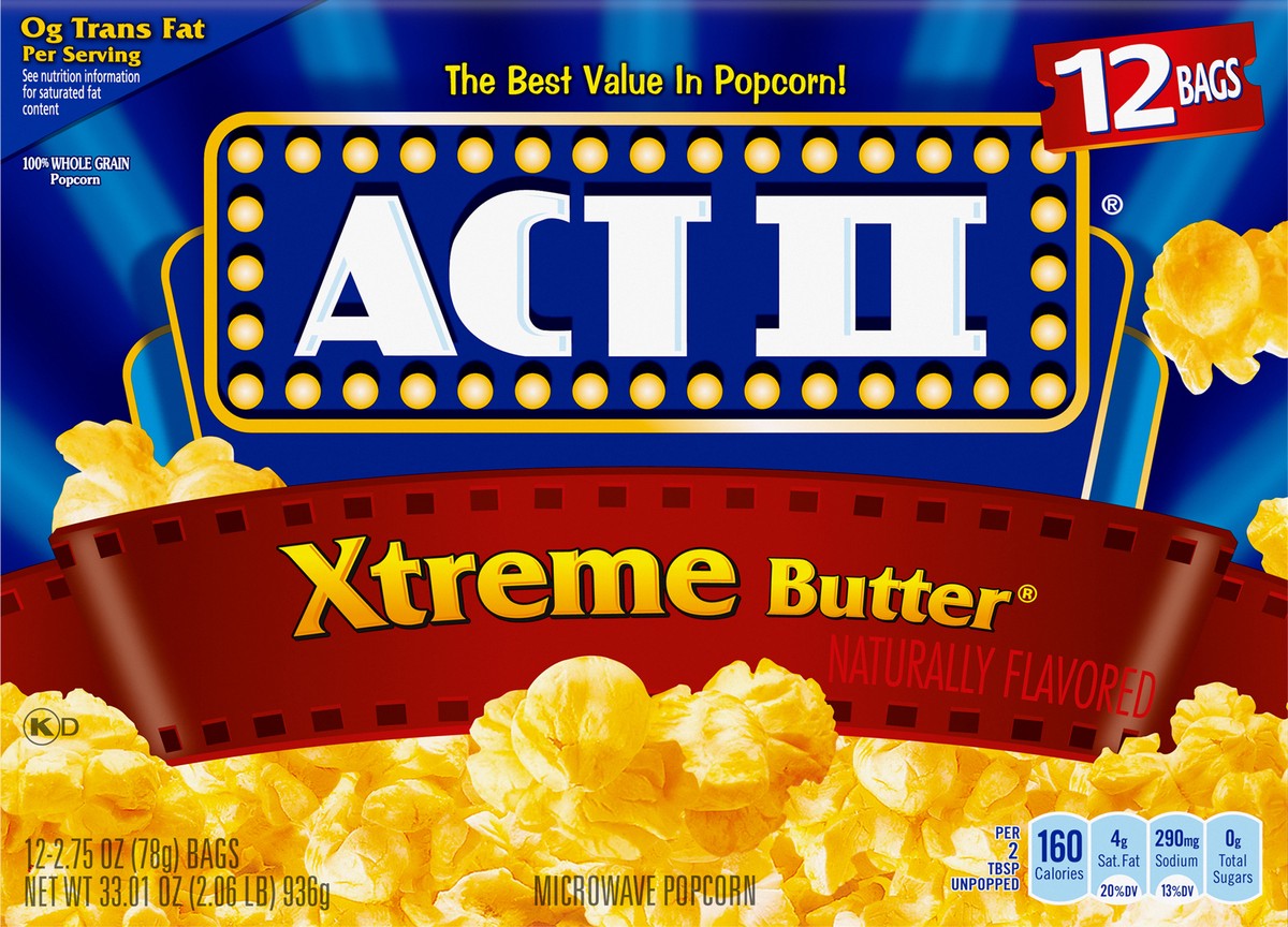 slide 4 of 8, ACT II Microwave Popcorn Xtreme Butter, 12 ct