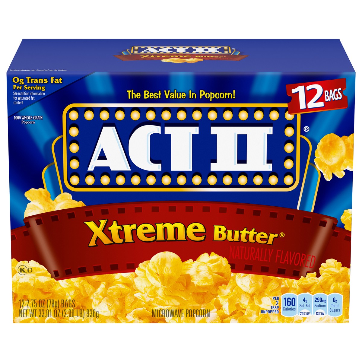 slide 1 of 8, ACT II Microwave Popcorn Xtreme Butter, 12 ct