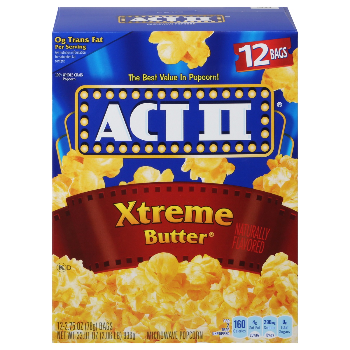 slide 1 of 1, ACT II Microwave Popcorn Xtreme Butter, 12 ct