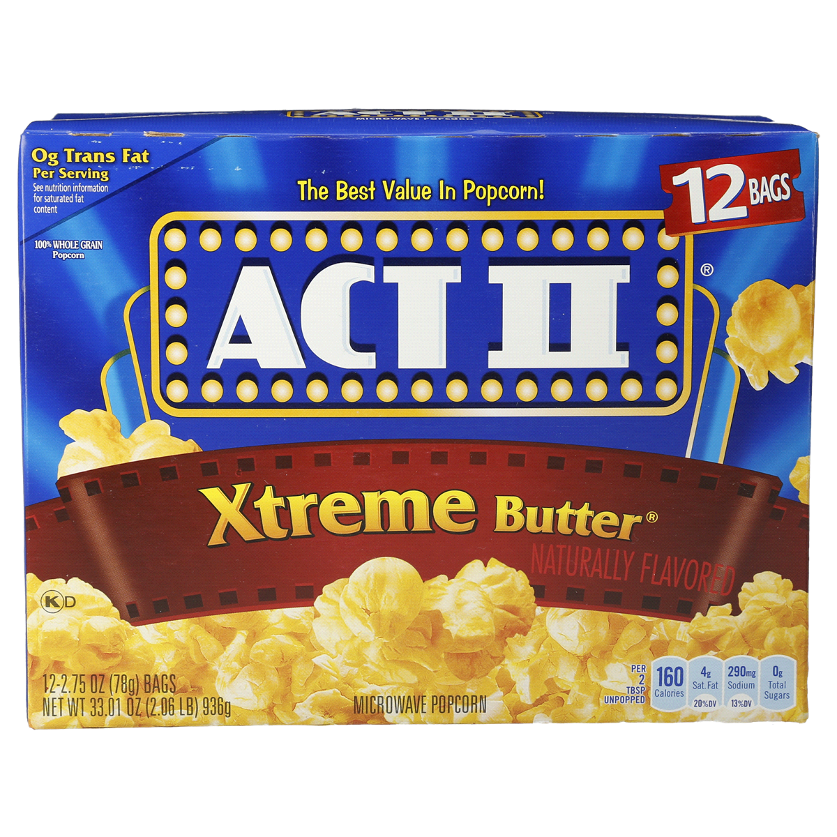 slide 1 of 1, ACT II Microwave Popcorn Xtreme Butter, 12 ct