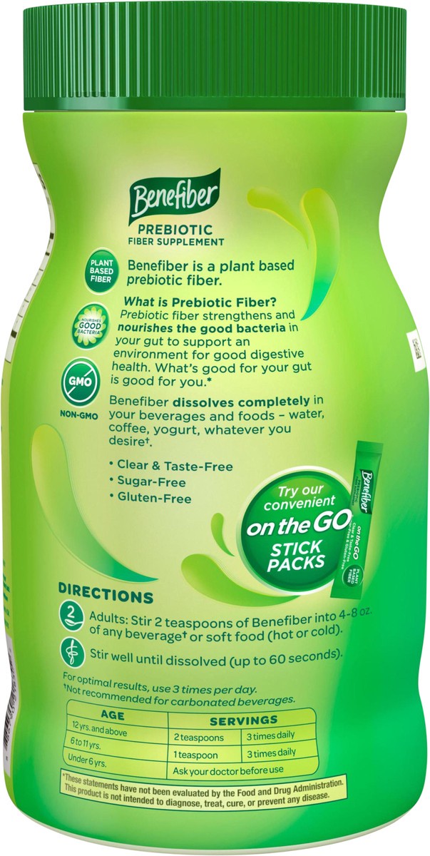 slide 10 of 10, Benefiber Daily Prebiotic Fiber Supplement Powder, Unflavored, 17.6 oz