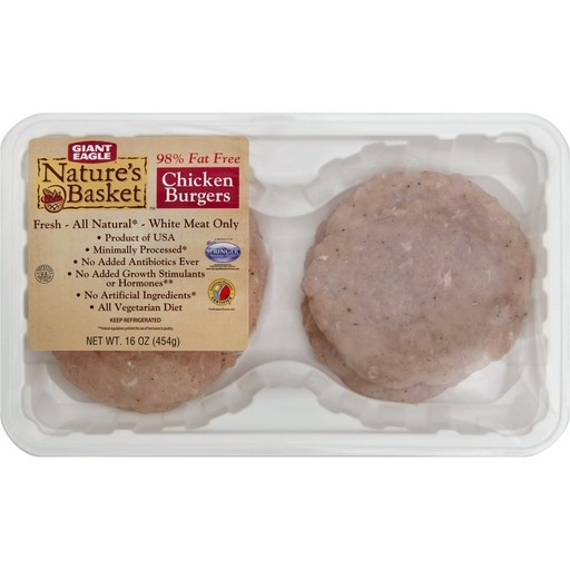slide 1 of 1, Nature's Basket All Natural Chicken Burger Patty, 98% Lean, 2% Fat, 1 lb