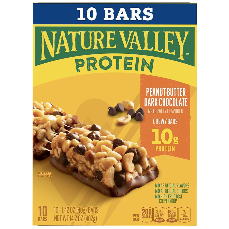 slide 3 of 5, Nature Valley Chewy Protein Granola Bars, Peanut Butter Dark Chocolate, 10 Bars, 14.2 OZ, 10 ct