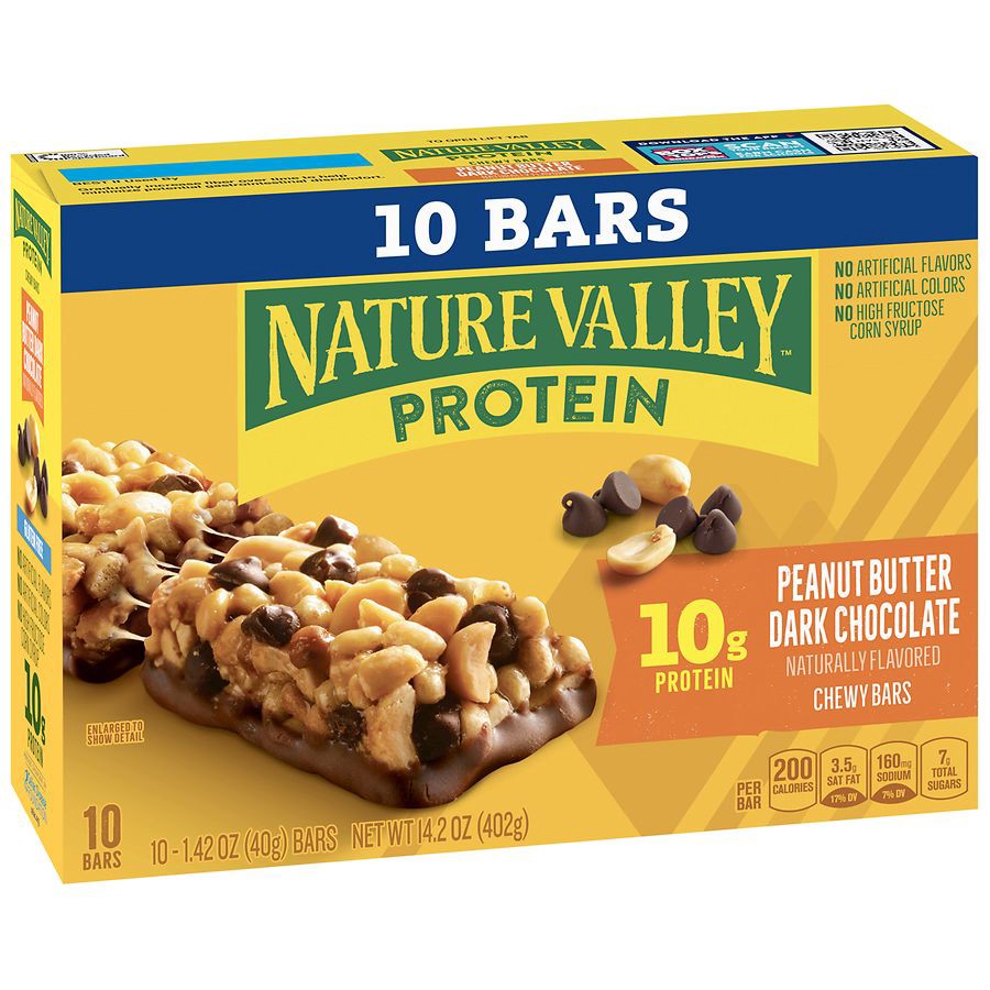 slide 5 of 5, Nature Valley Chewy Protein Granola Bars, Peanut Butter Dark Chocolate, 10 Bars, 14.2 OZ, 10 ct