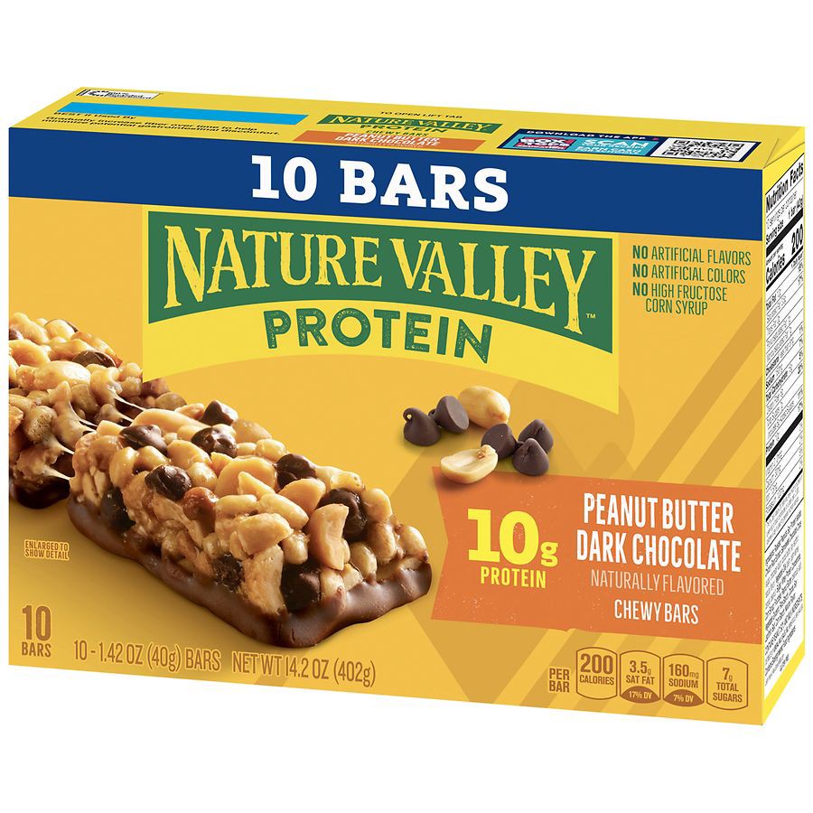 slide 2 of 5, Nature Valley Chewy Protein Granola Bars, Peanut Butter Dark Chocolate, 10 Bars, 14.2 OZ, 10 ct