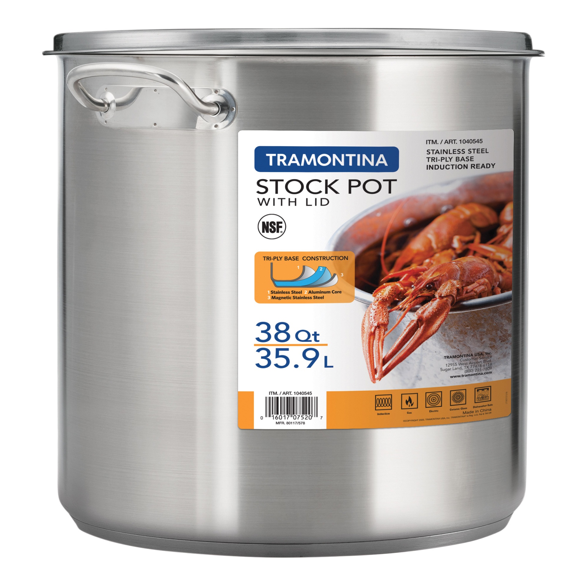 Tramontina Stock Pot with Lid 38 qt