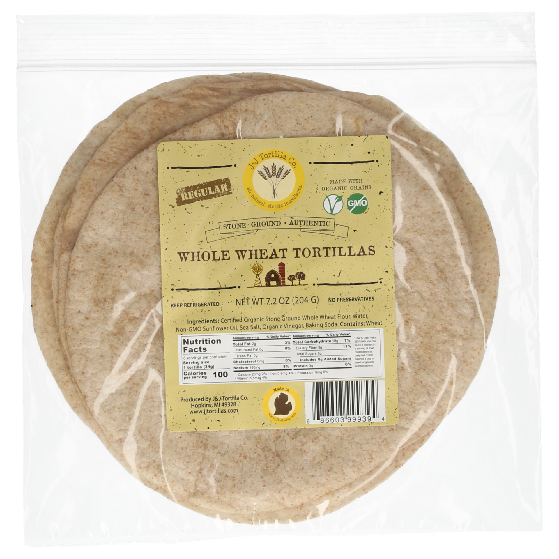 slide 1 of 1, J&J Whole Wheat Tortillas, 7.2 oz