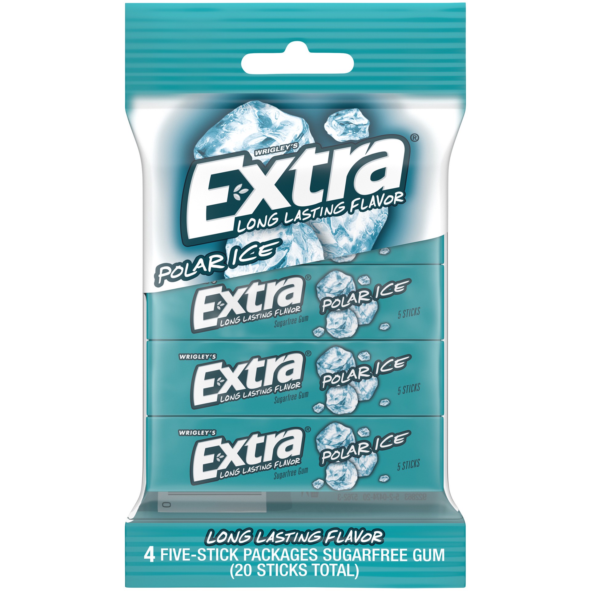 slide 1 of 3, EXTRA Gum Polar Ice Sugar Free Chewing Gum Bulk Pack, 5 Stick (Pack of 4), 20 ct