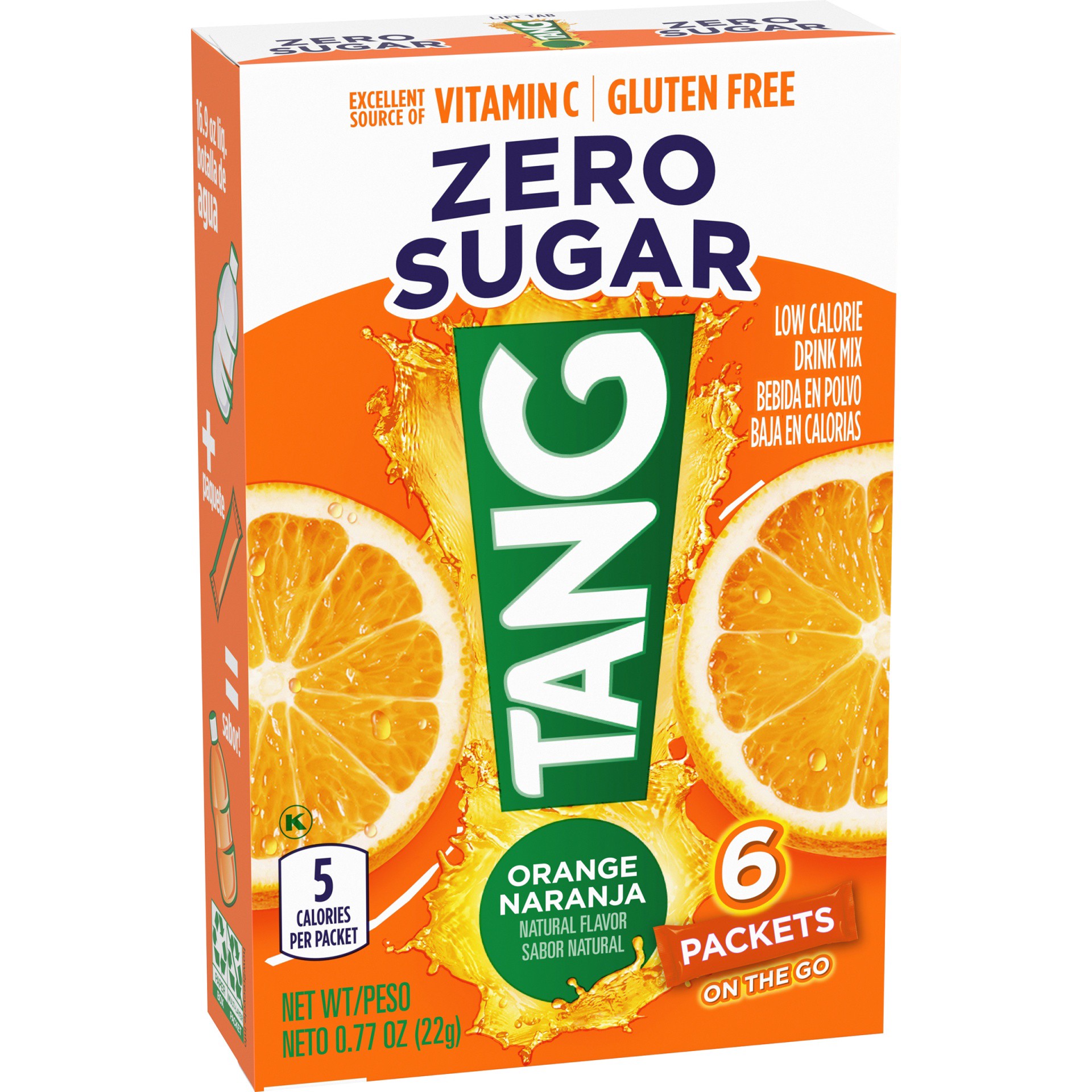 slide 4 of 6, Tang Zero Sugar Orange Naturally Flavored Powdered Soft Drink Mix, 6 ct On-the-Go Packets, 6 ct; 0.77 oz