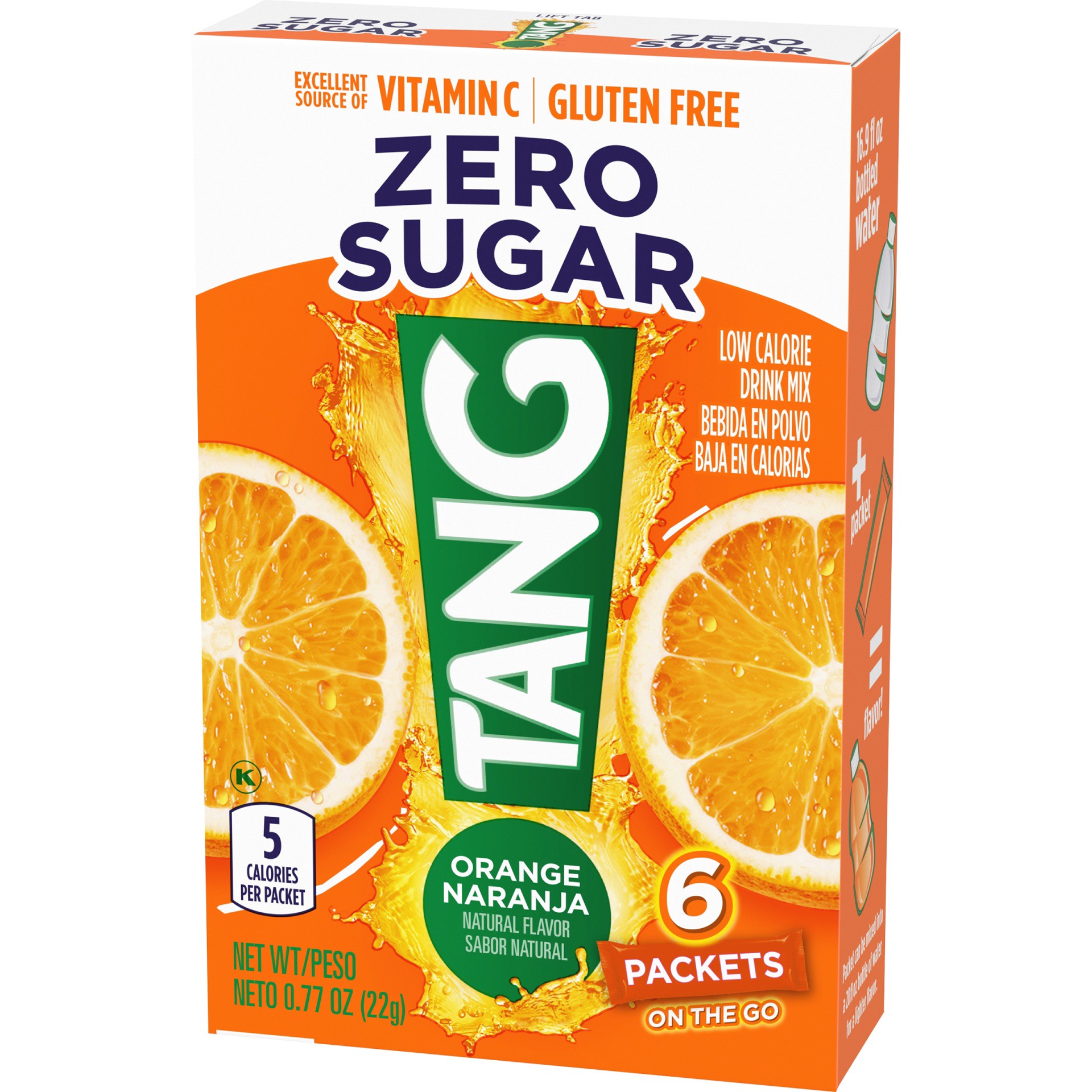 slide 2 of 6, Tang Zero Sugar Orange Naturally Flavored Powdered Soft Drink Mix, 6 ct On-the-Go Packets, 6 ct; 0.77 oz