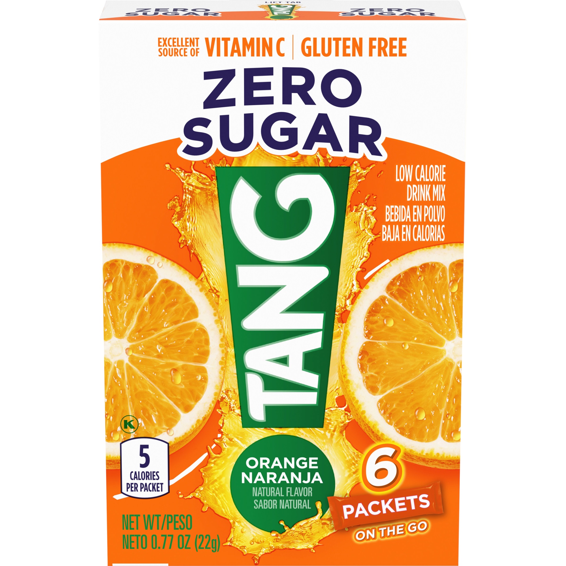 slide 1 of 1, Tang Zero Sugar Orange Naturally Flavored Powdered Soft Drink Mix On-the-Go, 6 ct; 0.77 oz